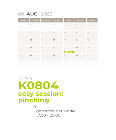 AUGUST | pinching | 1-teiliger töpferkurs