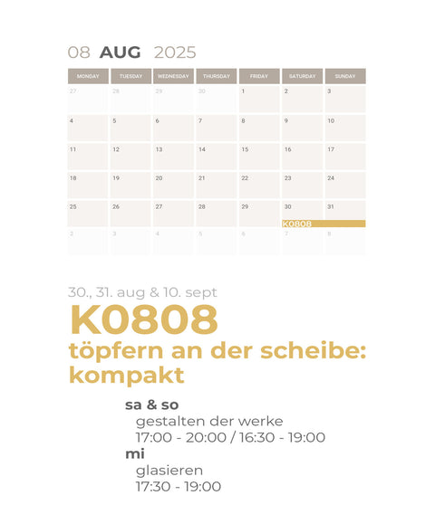AUGUST | töpferkurs | kompakt