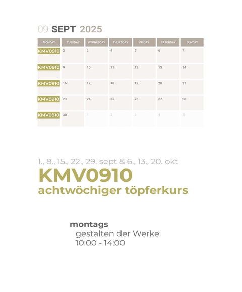 SEPT OKT NOV | 8-teiliger töpferkurs
