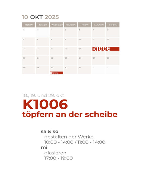 OKTOBER | 3-teiliger töpferkurs | wochenende