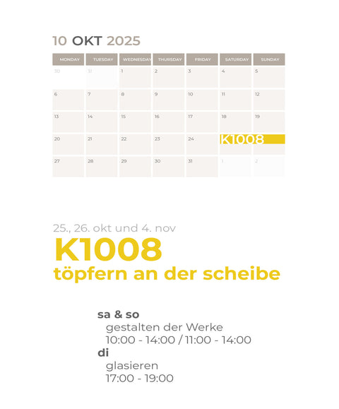 OKTOBER | 3-teiliger töpferkurs | wochenende