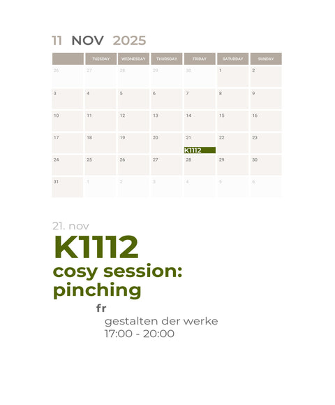 NOVEMBER | pinching | 1-teiliger töpferkurs