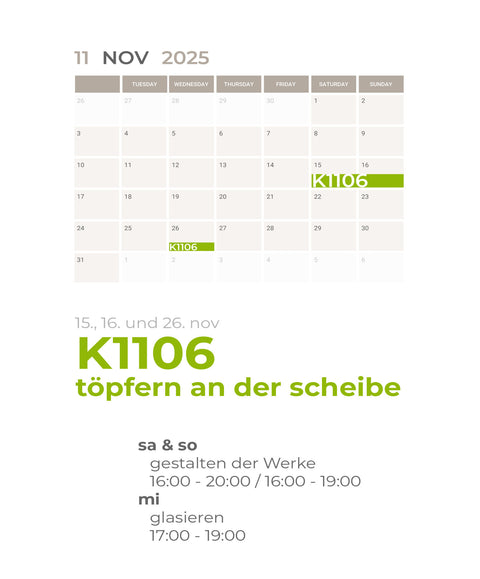 NOVEMBER | 3-teiliger töpferkurs | wochenende