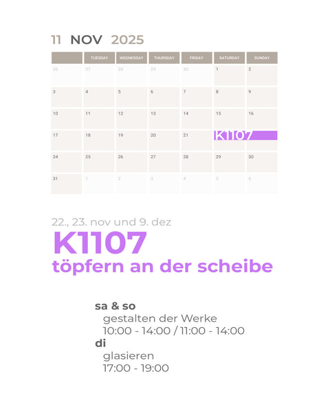 NOVEMBER | 3-teiliger töpferkurs | wochenende