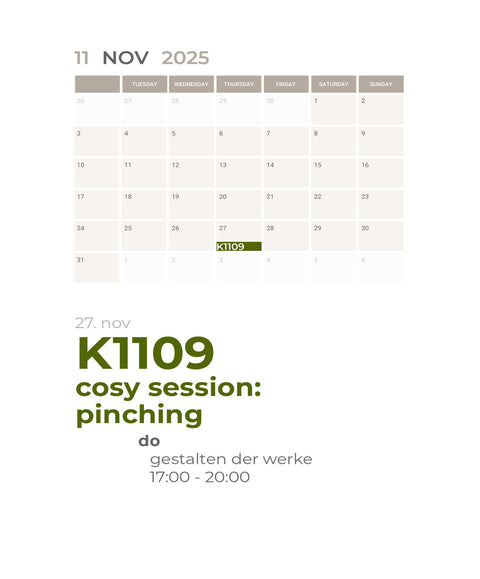 NOVEMBER | pinching | 1-teiliger töpferkurs