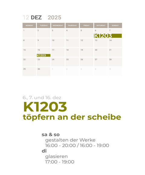 DEZEMBER | 3-teiliger töpferkurs | wochenende