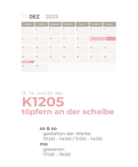 DEZEMBER | 3-teiliger töpferkurs | wochenende