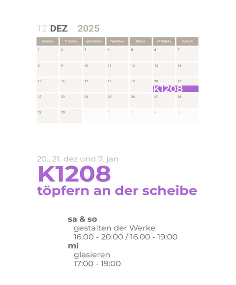 DEZEMBER | 3-teiliger töpferkurs | wochenende