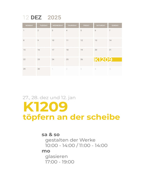 DEZEMBER | 3-teiliger töpferkurs | wochenende