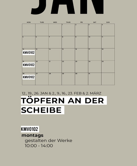 JAN FEB | 8-teiliger töpferkurs