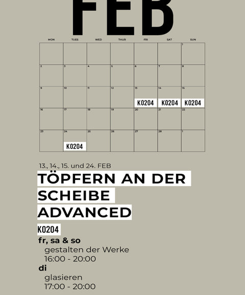 FEBRUAR | FORTGESCHRITTEN | 4-teiliger töpferkurs | wochenende