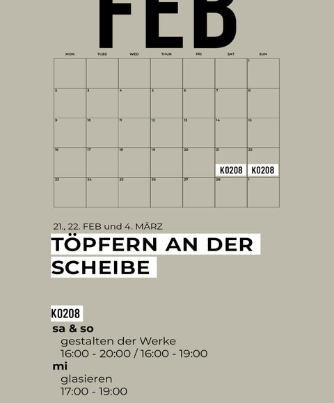 FEBRUAR | 3-teiliger töpferkurs | wochenende