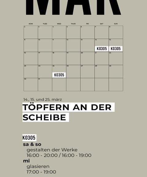 MÄRZ | 3-teiliger töpferkurs | wochenende - studio ok keramik