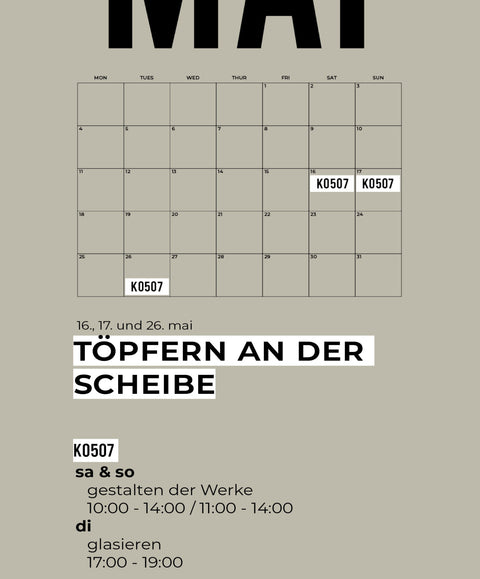 MAI | 3-teiliger töpferkurs | wochenende