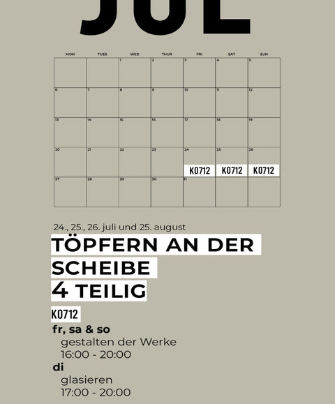 07 JULI | 4-teiliger töpferkurs