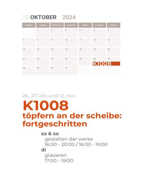 OKTOBER | FORTGESCHRITTEN | 3-teiliger töpferkurs | wochenende