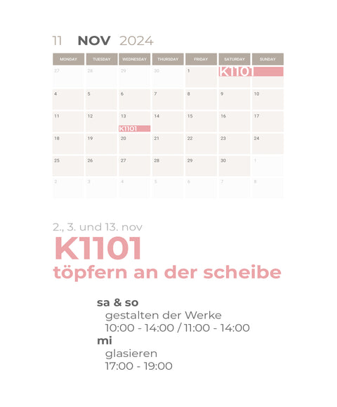 NOVEMBER | 3-teiliger töpferkurs | wochenende