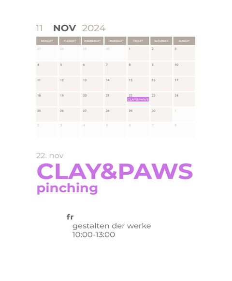 NOVEMBER | CLAY & PAWS | 1-teiliger töpferkurs