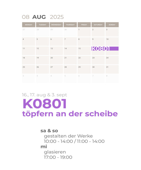 AUGUST | 3-teiliger töpferkurs | wochenende