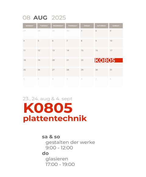 AUGUST | plattentechnik | 3-teiliger kurs