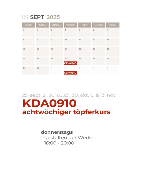 SEPT OKT NOV | 8-teiliger töpferkurs