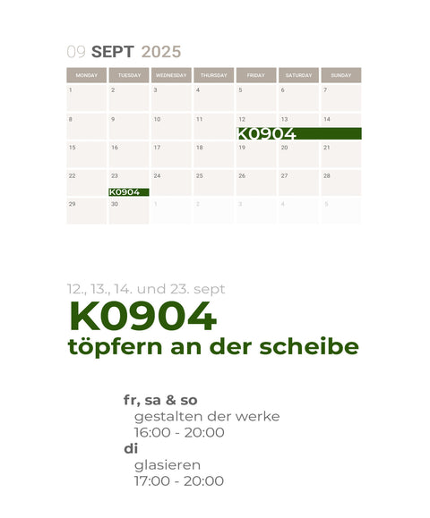 SEPTEMBER | 4-teiliger töpferkurs