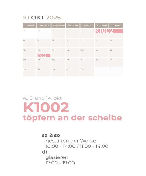 OKTOBER | 3-teiliger töpferkurs | wochenende