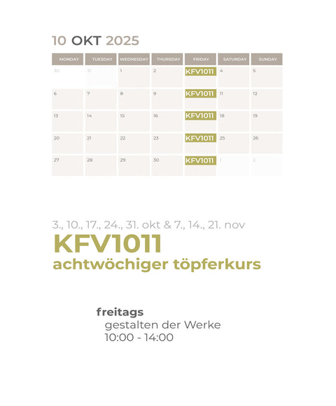OKT NOV | 8-teiliger töpferkurs
