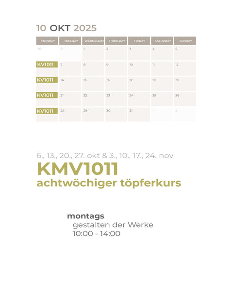 OKT NOV | 8-teiliger töpferkurs