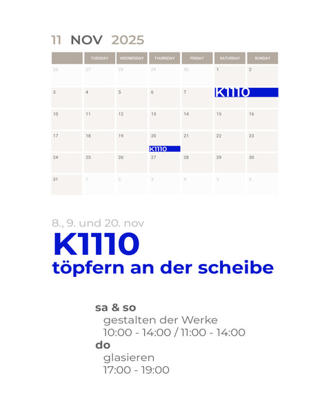 NOVEMBER | 3-teiliger töpferkurs | wochenende