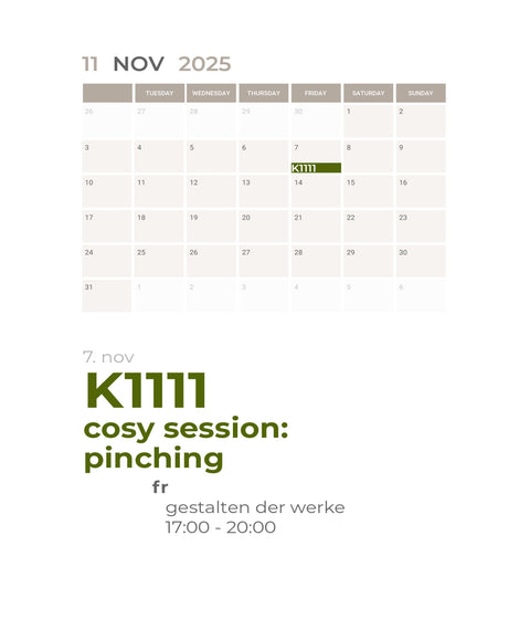 NOVEMBER | pinching | 1-teiliger töpferkurs