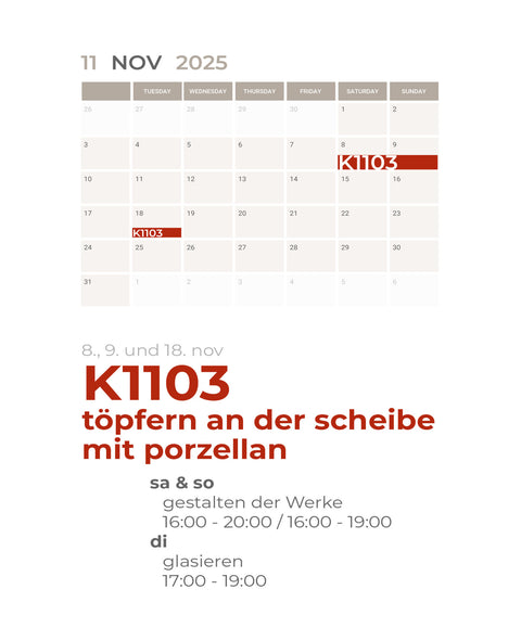 NOVEMBER | 3-teiliger töpferkurs | Porzellan