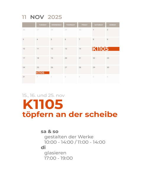 NOVEMBER | 3-teiliger töpferkurs | wochenende