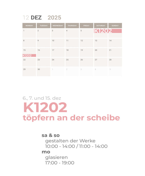DEZEMBER | 3-teiliger töpferkurs | wochenende