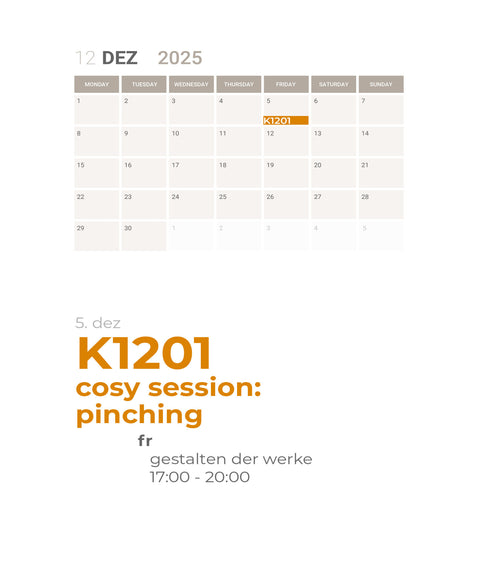 DEZEMBER | pinching | 1-teiliger töpferkurs