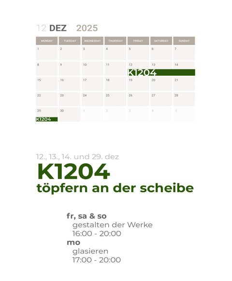DEZEMBER | 4-teiliger töpferkurs