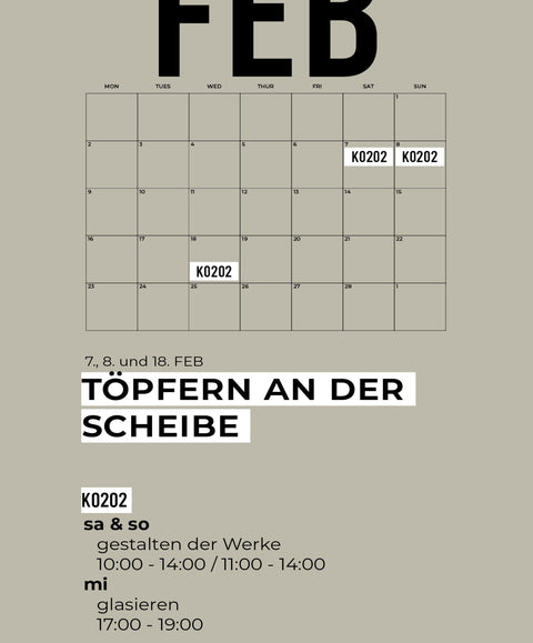 FEBRUAR | 3-teiliger töpferkurs | wochenende