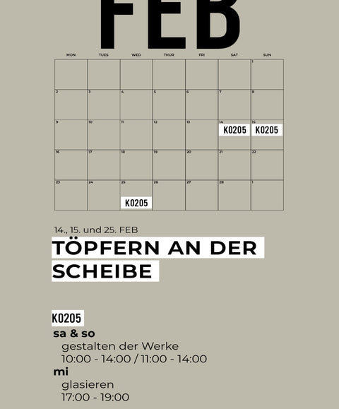 FEBRUAR | 3-teiliger töpferkurs | wochenende