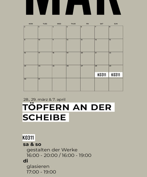 MÄRZ | 3-teiliger töpferkurs | wochenende