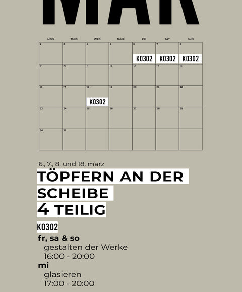 MÄRZ | 4-teiliger töpferkurs