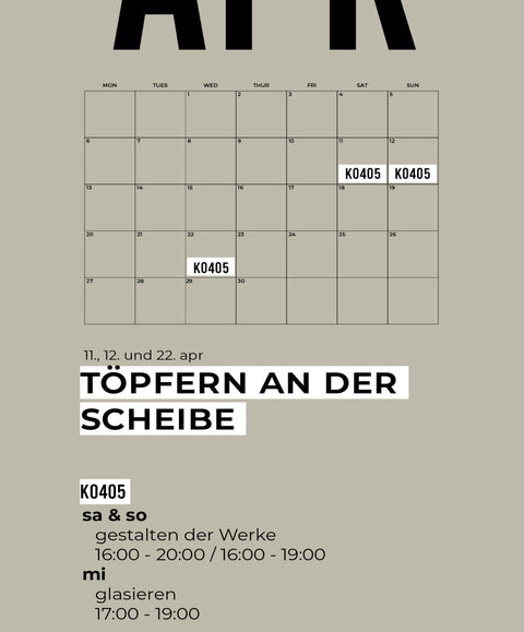 APRIL | 3-teiliger töpferkurs | wochenende