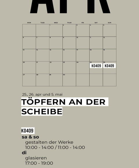 APRIL | 3-teiliger töpferkurs | wochenende