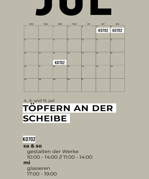 07 JULI | 3-teiliger töpferkurs | wochenende