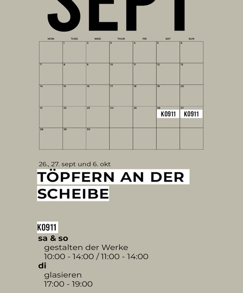 09 SEPT | 3-teiliger töpferkurs | wochenende